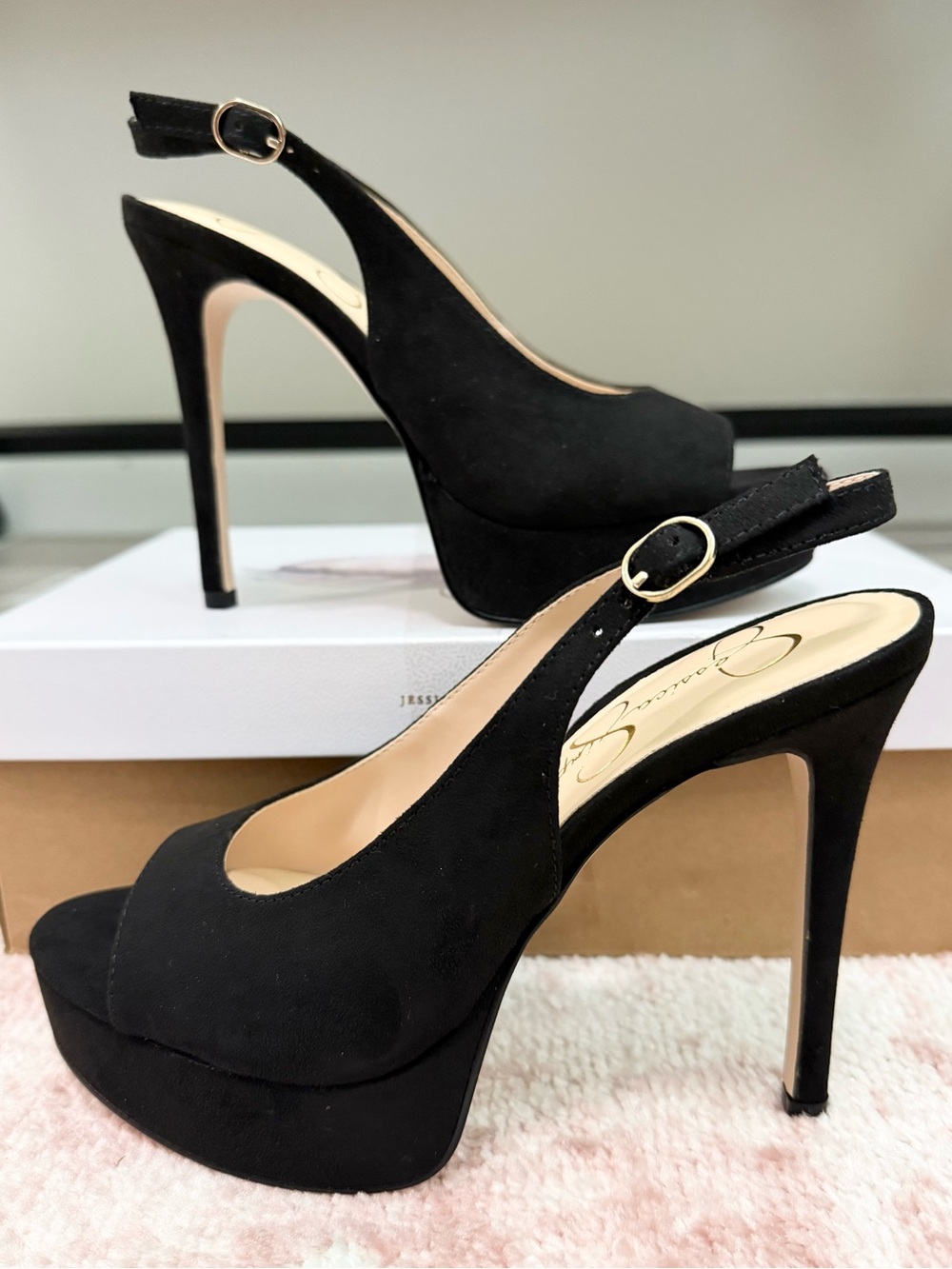 Jessica Simpson Black Sibilla Peep-Toe Platform Stiletto Pumps size 7 1/2